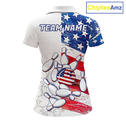 American Flag Patriotic Bowling Shirt For Women Custom Bowling Polo & Quarter Zip Team Shirts TDM6276