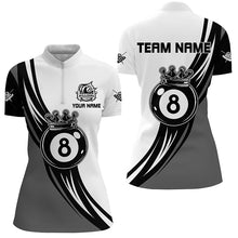 Load image into Gallery viewer, Personalized Black White 8 Ball Pool Crown Women Billiard Shirts, Best Billiard 8 Ball Team Jerseys TDM1772