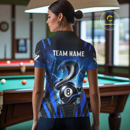 Personalized Thunder Lightning Cobra Snake Women Billiard Shirts, 8 Ball Billiard Team Jerseys |Blue TDM2680