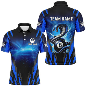 Personalized Thunder Lightning Cobra Snake Men Billiard Shirts, 8 Ball Billiard Team Jerseys |Blue TDM2680