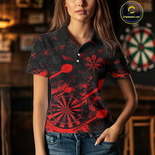 Load image into Gallery viewer, Black And Red Grunge Darts Polo, Quarter Zip For Women Custom Dart Shirts For Team, Dart Jerseys TDM5152