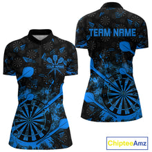 Load image into Gallery viewer, Black And Blue Grunge Darts Polo, Quarter Zip For Women Custom Dart Shirts For Team, Dart Jerseys TDM5153