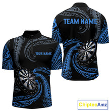 Load image into Gallery viewer, Personalized Blue Tribal Polynesian Mens Dart Shirts Custom Darts Polo &amp; 1/4 Zip Team Jersey TDM5154