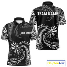 Load image into Gallery viewer, Personalized White Black Tribal Polynesian Mens Dart Shirts Custom Dart Polo &amp; 1/4 Zip Team Jersey TDM5155