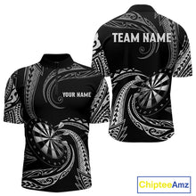 Load image into Gallery viewer, Personalized White Black Tribal Polynesian Mens Dart Shirts Custom Dart Polo &amp; 1/4 Zip Team Jersey TDM5155