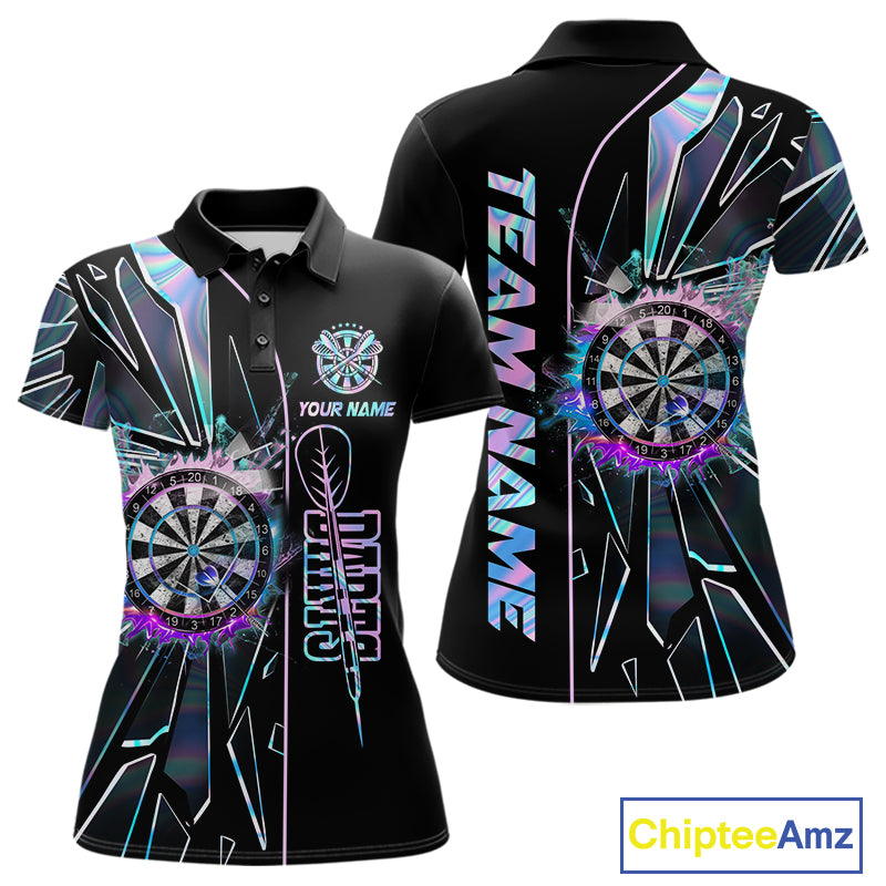 Personalized Holographic Break Glass Womens Dart Shirts Custom Darts Jersey Team Polo & 1/4 Zip TDM5157