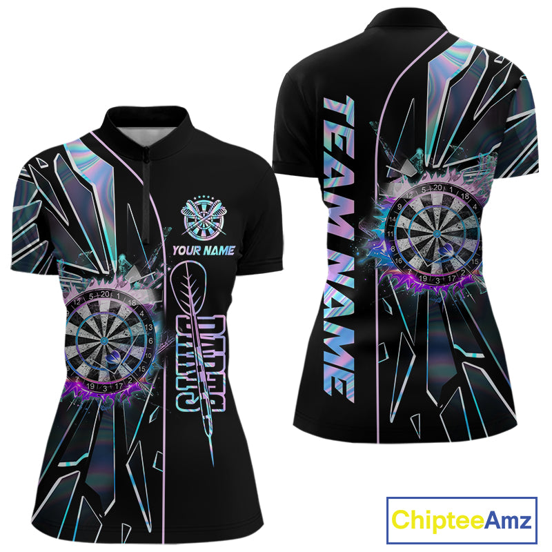 Personalized Holographic Break Glass Womens Dart Shirts Custom Darts Jersey Team Polo & 1/4 Zip TDM5157