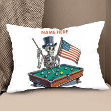 Load image into Gallery viewer, Personalized Funny Skeleton Playing Billiard Custom Name Billiard Pillow TDM0876