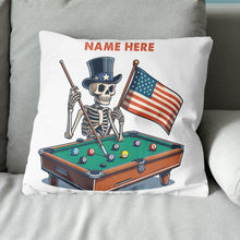 Load image into Gallery viewer, Personalized Funny Skeleton Playing Billiard Custom Name Billiard Pillow TDM0876