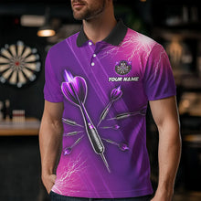 Load image into Gallery viewer, Purple Thunder Lightning Light Darts Polo &amp; Quarter Zip Custom Darts Shirts For Men Darts Jerseys TDM3391
