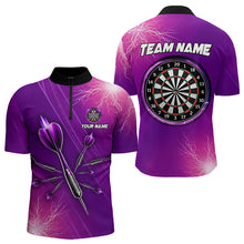 Load image into Gallery viewer, Purple Thunder Lightning Light Darts Polo &amp; Quarter Zip Custom Darts Shirts For Men Darts Jerseys TDM3391