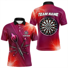 Load image into Gallery viewer, Red Thunder Lightning Light Darts Polo &amp; Quarter Zip Custom Darts Shirts For Men Darts Jerseys TDM3392