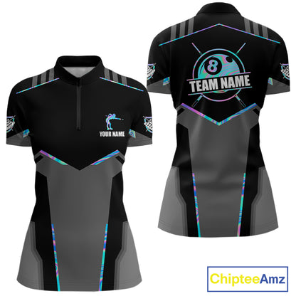 Holographic 8 Ball Billiard Jersey For Women Custom Polo & 1/4 Zip Billiard Shirts, Pool Team Shirt TDM5882
