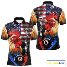 Load image into Gallery viewer, American Flag Smoke Rooster Billiard Shirt For Men Custom 8 Ball Pool Team Jersey Polo &amp; 1/4 Zip TDM5883