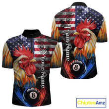 Load image into Gallery viewer, American Flag Smoke Rooster Billiard Shirt For Men Custom 8 Ball Pool Team Jersey Polo &amp; 1/4 Zip TDM5883