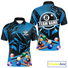 Load image into Gallery viewer, Blue 8 Ball Billiard Shirt For Men Custom Billiard Tournament Pool Team Jersey Polo &amp; 1/4 Zip TDM6024