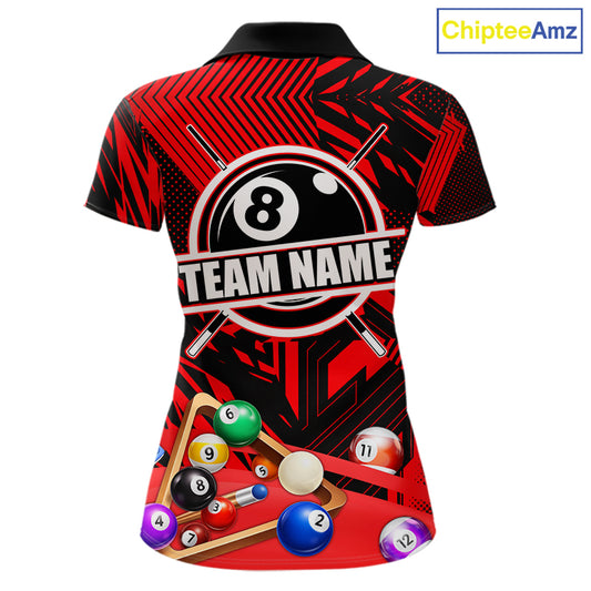 Red 8 Ball Billiard Shirt For Women Custom Billiard Tournament Pool Team Jersey Polo & 1/4 Zip TDM6025
