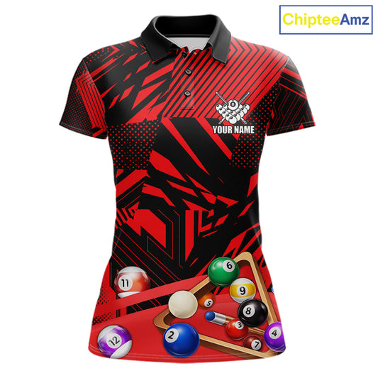 Red 8 Ball Billiard Shirt For Women Custom Billiard Tournament Pool Team Jersey Polo & 1/4 Zip TDM6025