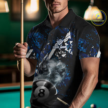 Load image into Gallery viewer, Custom Blue Camo 8 Ball Pool Smoke Billiard Shirt For Men, Billiard Team Jersey Polo &amp; 1/4 Zip TDM6031