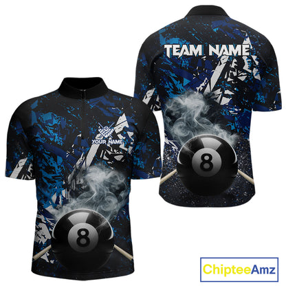 Custom Blue Camo 8 Ball Pool Smoke Billiard Shirt For Men, Billiard Team Jersey Polo & 1/4 Zip TDM6031