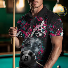 Load image into Gallery viewer, Custom Pink And Teal Camo 8 Ball Smoke Billiard Shirt For Men, Pool Team Jersey Polo &amp; 1/4 Zip TDM6033