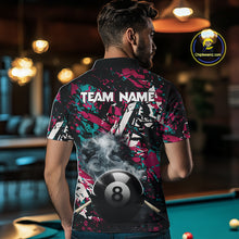 Load image into Gallery viewer, Custom Pink And Teal Camo 8 Ball Smoke Billiard Shirt For Men, Pool Team Jersey Polo &amp; 1/4 Zip TDM6033
