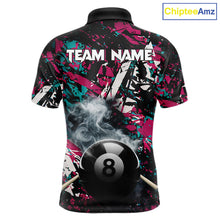 Load image into Gallery viewer, Custom Pink And Teal Camo 8 Ball Smoke Billiard Shirt For Men, Pool Team Jersey Polo &amp; 1/4 Zip TDM6033
