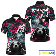Load image into Gallery viewer, Custom Pink And Teal Camo 8 Ball Smoke Billiard Shirt For Men, Pool Team Jersey Polo &amp; 1/4 Zip TDM6033
