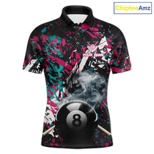 Load image into Gallery viewer, Custom Pink And Teal Camo 8 Ball Smoke Billiard Shirt For Men, Pool Team Jersey Polo &amp; 1/4 Zip TDM6033