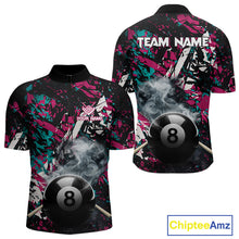 Load image into Gallery viewer, Custom Pink And Teal Camo 8 Ball Smoke Billiard Shirt For Men, Pool Team Jersey Polo &amp; 1/4 Zip TDM6033