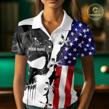 Load image into Gallery viewer, American Flag Smoke Skull Billiard Shirt For Women Custom 8 Ball Pool Team Jersey Polo &amp; 1/4 Zip TDM6285