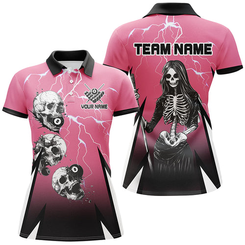 Death Skeleton Play Pool Custom Lightning Pink Billiard Shirts For Women, Funny Billiard Shirt Gifts TDM2175