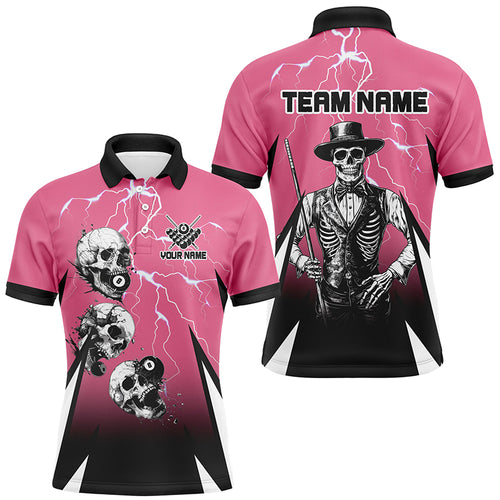 Death Skeleton Play Pool Custom Lightning Pink Billiard Shirts For Men, Funny Billiard Shirt Gifts TDM2175