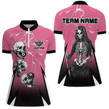 Load image into Gallery viewer, Death Skeleton Play Pool Custom Lightning Pink Billiard Shirts For Women, Funny Billiard Shirt Gifts TDM2175