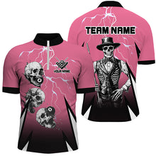 Load image into Gallery viewer, Death Skeleton Play Pool Custom Lightning Pink Billiard Shirts For Men, Funny Billiard Shirt Gifts TDM2175