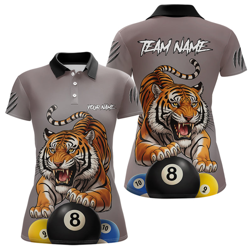 Personalized Funny Tiger 8 Ball, 9 Ball & 10 Ball Billiard Shirt For Women Custom Pool Team Jersey TDM4972