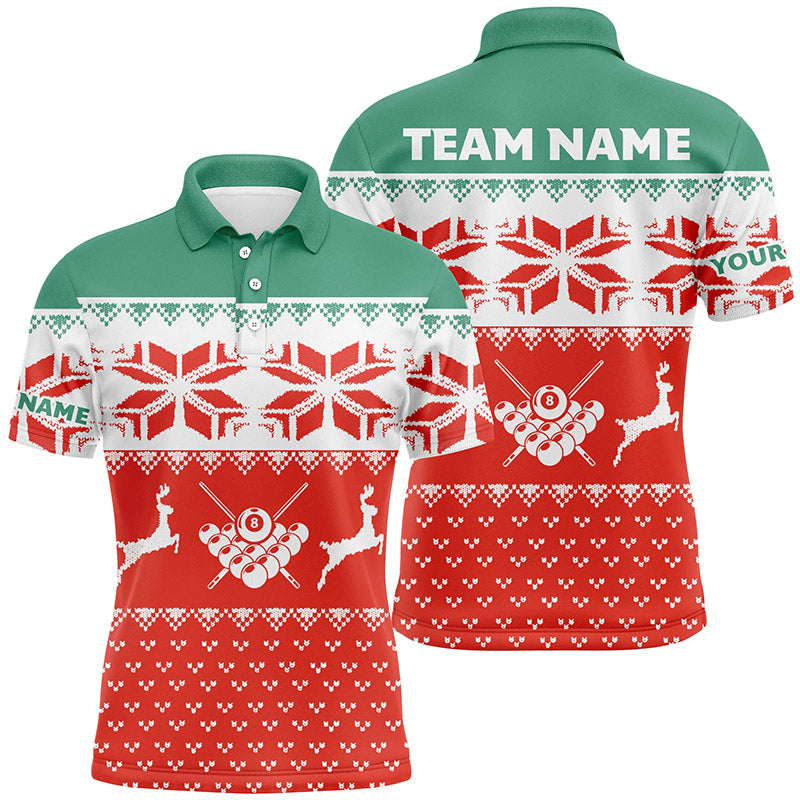 Personalized Red Men Christmas Shirts Custom Full Printing Funny Billiard Christmas Polo Shirts TDM0524