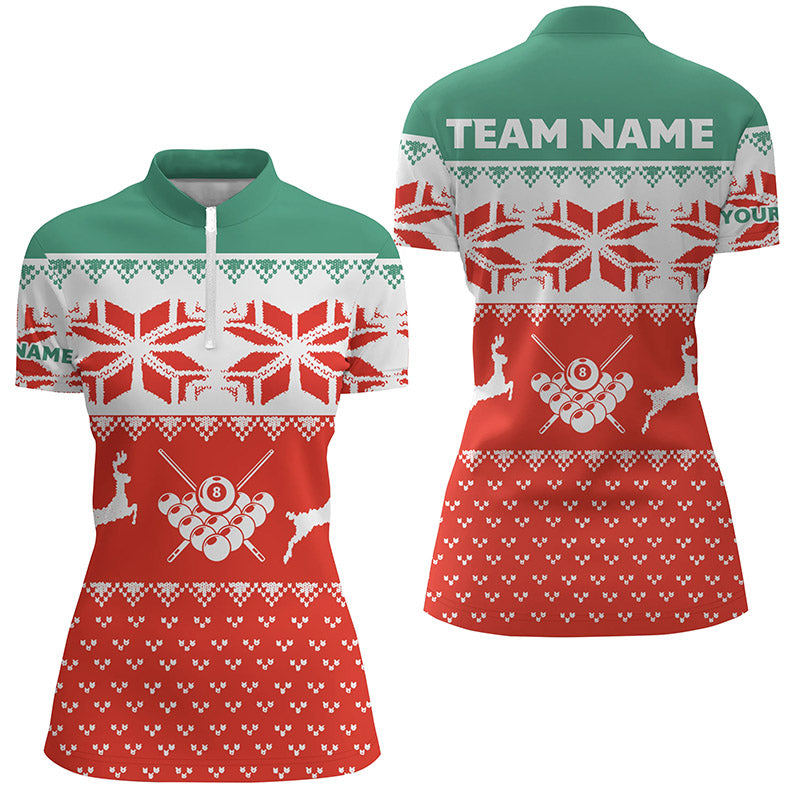 Personalized Red Women Christmas Shirts Custom Funny Billiard Christmas Quarter-Zip Shirts TDM0524