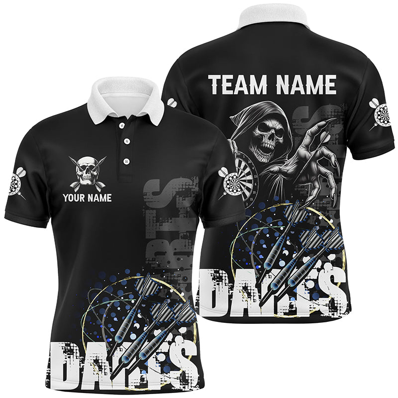 Custom Black White Death Skeleton Grunge Dart Shirts For Men, Scary Dart Team Jerseys Uniform TDM2952