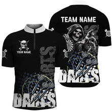 Load image into Gallery viewer, Custom Black White Death Skeleton Grunge Dart Shirts For Men, Scary Dart Team Jerseys Uniform TDM2952