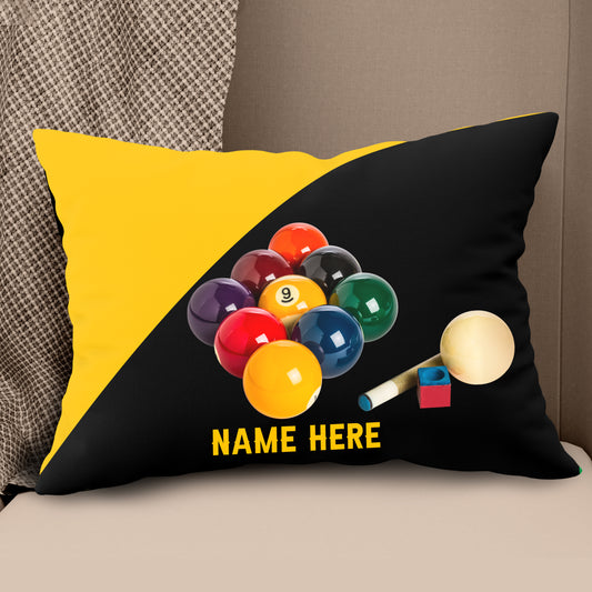 Custom Yellow Black Billiard Balls Pillow, Personalized Billiard Pillows TDM0883