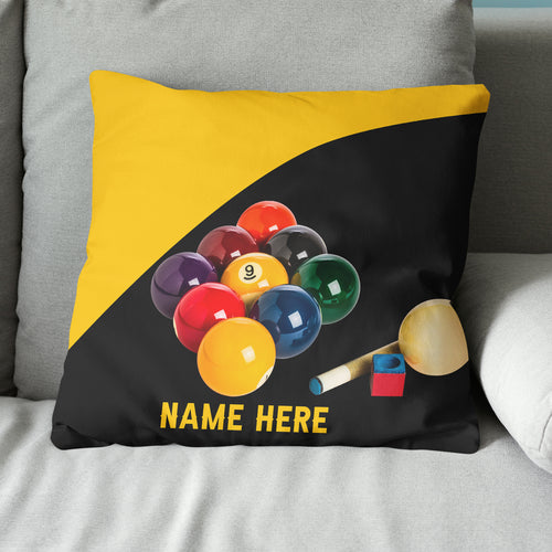 Custom Yellow Black Billiard Balls Pillow, Personalized Billiard Pillows TDM0883