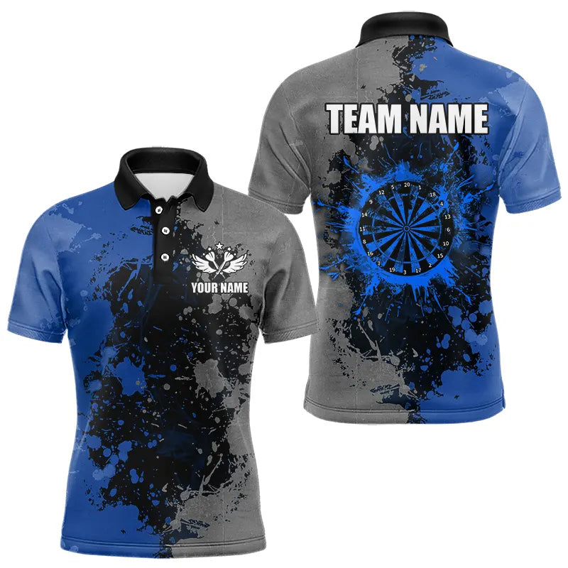 Personalized Darts Paint Blue And Grey Dart Shirts For Men Custom Grunge Dart Team Jerseys TDM3396