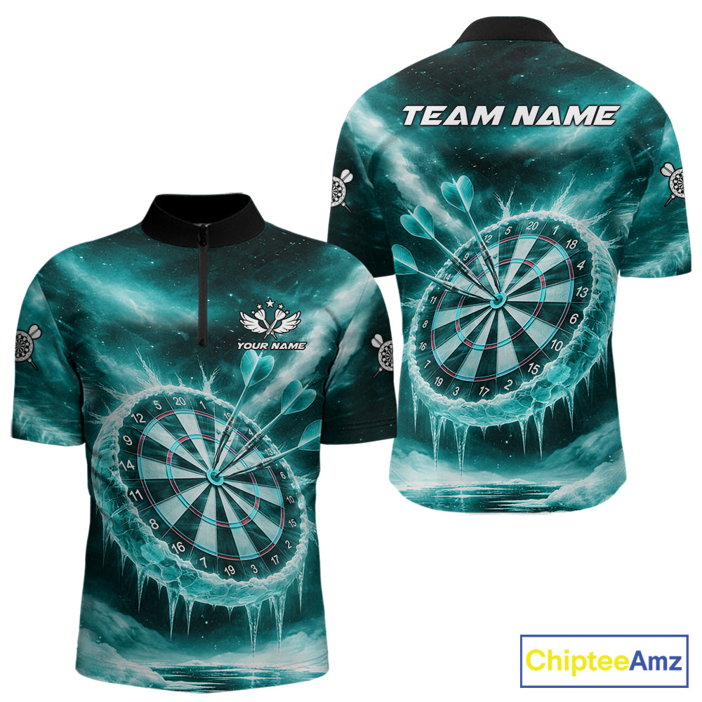 Personalized Turquoise Dartboard Icy Darts Shirt For Men Custom Darts Jersey Team Polo & 1/4 Zip TDM5683