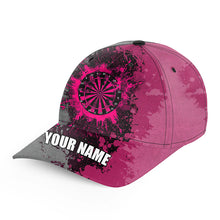 Load image into Gallery viewer, Personalized Dartboard Paint Pink And Grey Darts Baseball Caps Custom Name Grunge Darts Hats Gifts  TDM3529