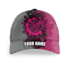 Load image into Gallery viewer, Personalized Dartboard Paint Pink And Grey Darts Baseball Caps Custom Name Grunge Darts Hats Gifts  TDM3529