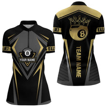 Load image into Gallery viewer, Customized 8 Ball Pool Crown Women Billiard Shirts, Gold And Black Billiard Team Shirts Pool Jerseys TDM3689