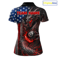 Load image into Gallery viewer, American Flag Dragon 8 Ball Fire Billiard Shirt For Women Custom Pool Team Jersey Polo, 1/4 Zip TDM6035