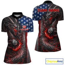 Load image into Gallery viewer, American Flag Dragon 8 Ball Fire Billiard Shirt For Women Custom Pool Team Jersey Polo, 1/4 Zip TDM6035
