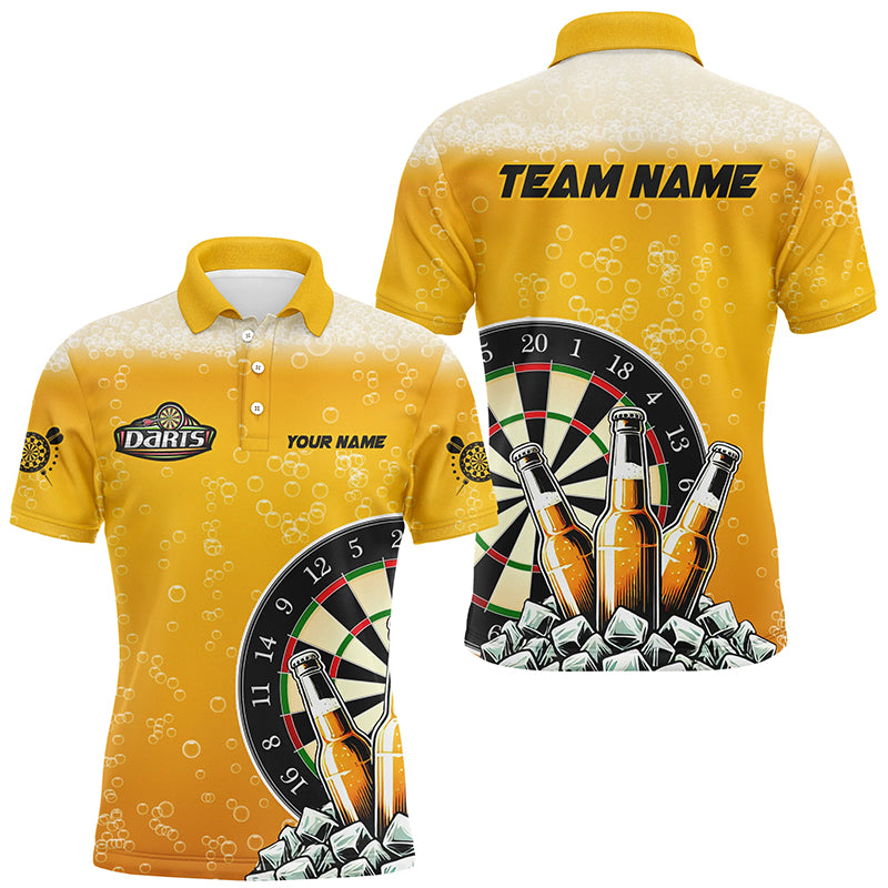 Personalized Yellow Darts And Beer Polo & Quarter-Zip Shirts For Men Custom Drinking Darts Shirts TDM1982